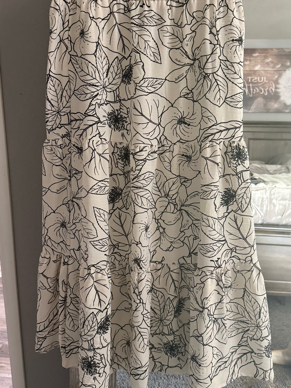 Cream Floral Tiered Maxi Skirt